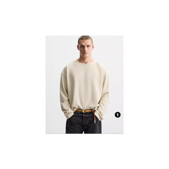 Zara streetwear oversized cream color raw edge mens sweatshirt size small - Picture 1 of 10